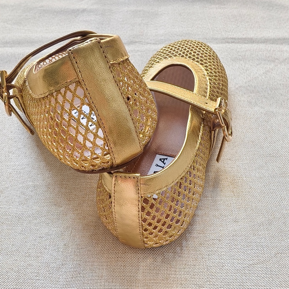 Alaia Metallic Gold Mesh Mary Jane Kids Shoes - Picture 5 of 11